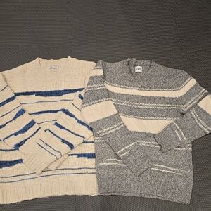 Zara Men's Crewneck Sweaters - Cream& Blue, Cream& Grey